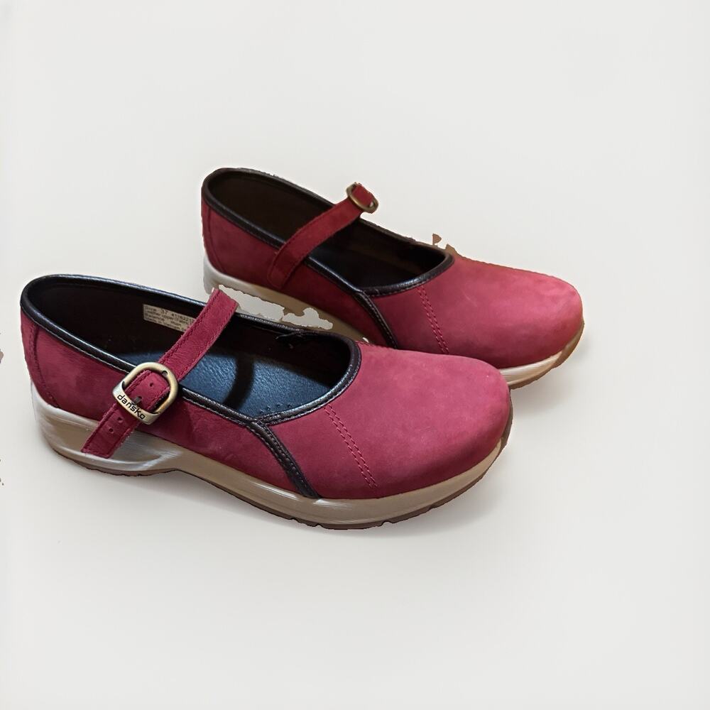 Dansko Steffi Dark Red Milled Nubuck Mary Jane Comfort Clog Shoes Sz 37 US 7-7.5